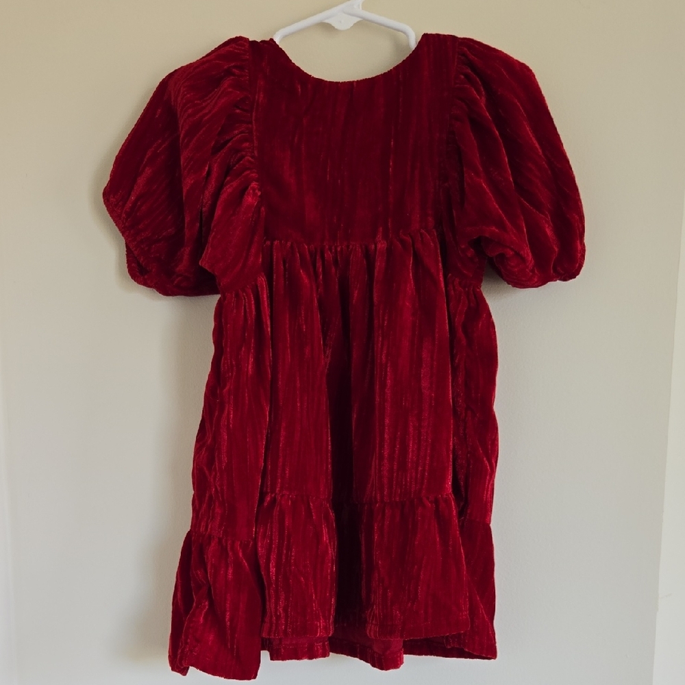 H&M Red Velvet Puff Sleeve Dress Girls size 12-18 month Holiday Outfit